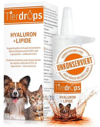 TIERDROPS Augentropfen für Hunde und Katzen mit 0,15% Hyaluron und Liposome bei gereizten, roten Augen und Tränenflecken. Natürliche Augenpflege, Reinigung und Befeuchtung ohne Konservierungsmittel.