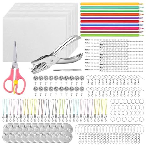 Ptdfjspt Das Set mit Schrumpffolien Enthält Schrumpffolie, Kunstdruckpapier, Buntstifte und Schlüsselanhänger für Bastel- und Künstlerbedarf