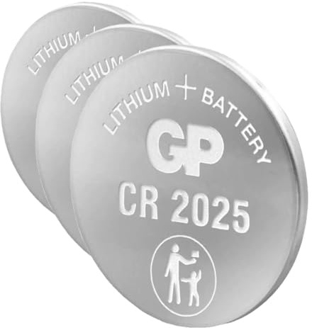 GP Pila de botón de Litio CR2025 - Pilas (Litio, Button/Coin, 3V) Acero Inoxidable - Batería de Litio (Paquete de 3)