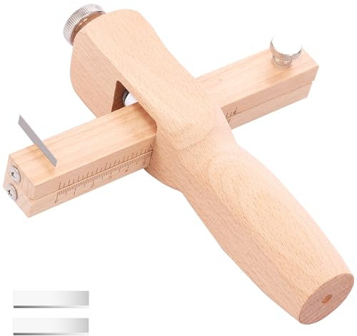 Foppla Cortador de correa de cuero, herramienta de corte de tiras de cuero ajustable, herramienta de corte de cuero portátil, cortador de cinturón de cuero de madera con 3 cuchillas, fácil de montar