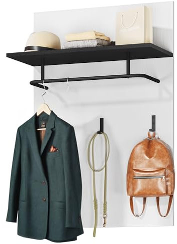 YITAHOME Garderobenpaneel,Wandpaneele Garderobe mit Kleiderstange und 3 Kleiderhaken aus Metall in Schwarz,Garderobe Wandpaneel für Eingang, Flur, Wohnzimmer,Weiß Glanz,75x110x31.5cm(BxHxT)