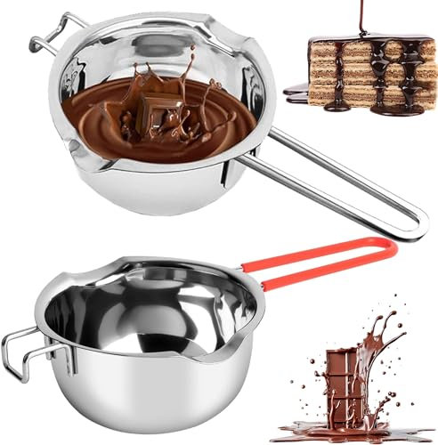 YUEMING 2 Pezzi Pentolino per Bagnomaria in Acciaio Inossidabile, 400ML Ciotola per Bagnomaria, Universal Double Boiler Beccucci per Far Fondere Cioccolato, Burro, Caramelle, Formaggio