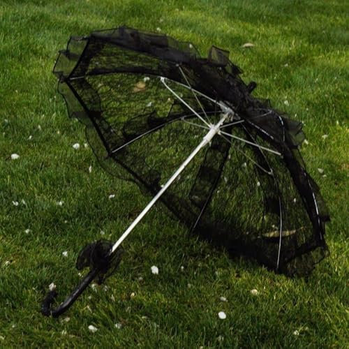 KYUEPONG Spitzenschirm, Spitzenschirm, Hochzeits-Spitzenschirm, Spitzenstickerei Hochzeitsschirm, Brautparty Bastelblumen Dekoration Requisiten Accessoire(Black)