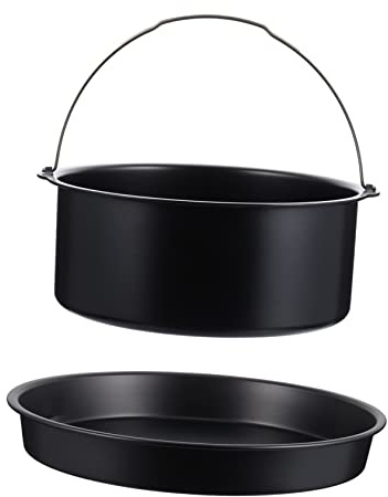 IMIKEYA Set Accessori Friggitrice Ad Aria 2 Pezzi in Acciaio Al Carbonio Barile Per Torta 20 Cm e Teglia Pizza Antiaderente Per Cucina Casalinga