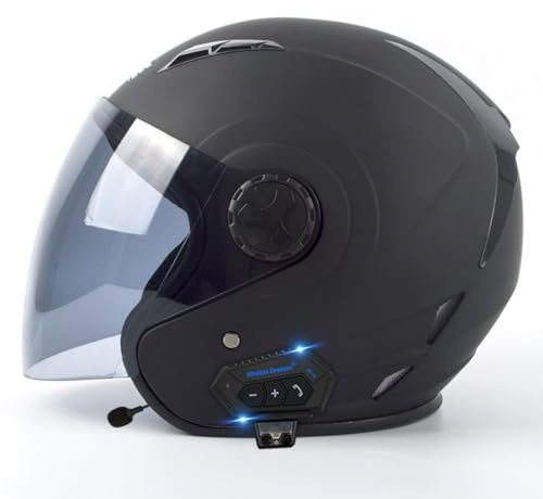 Motorcycle Bluetooth Helmet,Open Face 3/4 Half Motorbike Helmet,Retro Street Helmet with Built-in Dual Speaker,DOT Approved Adults Men Women Helmet for Cruiser Scooter Chopper Moped(A2,Large)