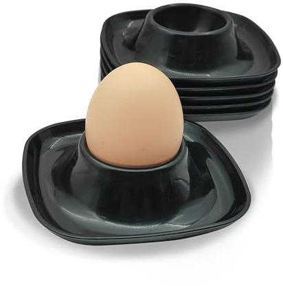 FloraVigo Lot de 6 coquetiers en plastique incassables, porte-œufs noirs, coquetiers sains de qualité alimentaire, articles de cuisine, cadeaux de vaisselle pour enfants et camping