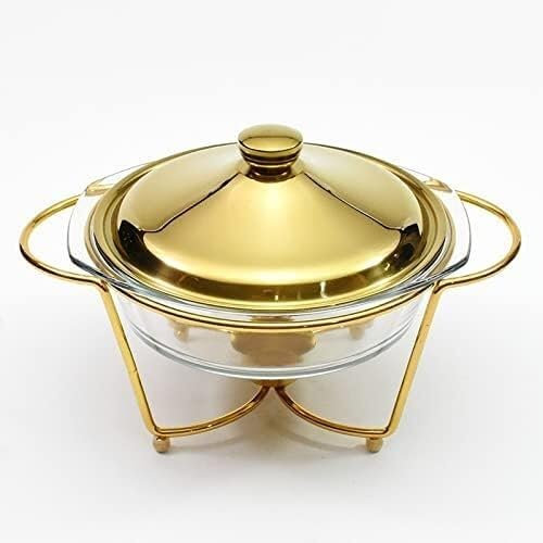 OLSKFUH Runder Glas-Essherd, Unverzichtbarer Speisenwärmer Für Hotels Und Restaurants, Neuartiger Buffet-Alkoholtopf, Chef Chafing Dish Buffet, 2 L,