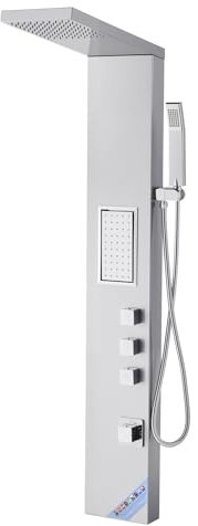 VEVOR Pannello Doccia con Soffione a Pioggia, Colonna Doccia in Acciaio Inox Spazzolato da 53 pollici, Rubinetto a 3 Funzioni, Massaggio a Pioggia ad Alta Pressione a Parete, Doccetta