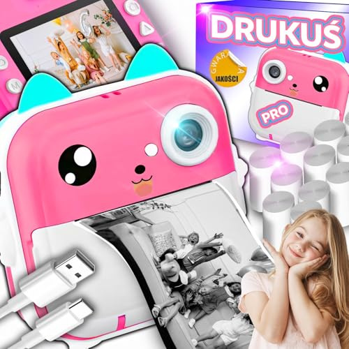 Retoo Kinderkamera mit 11 Rollen, Mini Taschendrucker, Sofortbildkamera 1080P – Mobiler Fotodrucker, Tragbarer Thermodrucker für Smartphone, Sticker, Fotos, Lernen, Journal, Notizen, Spiele, Schule