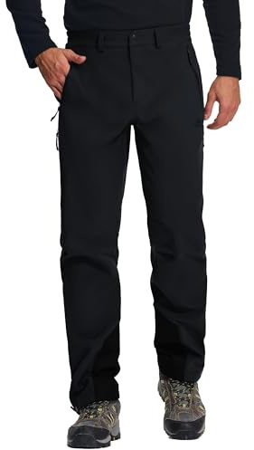 Outdoorhose Herren Softshell Wasserdicht Winddicht Wanderhose Trekkinghose mit Belüftungszipper & Schuhhaken(Black;M)