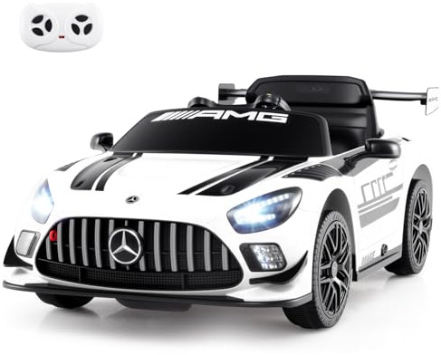 COSTWAY Mercedes AMG elbil för barn, 12 V elektrisk barnbil med fjärrkontroll och 3 hastigheter och LED-lampor och musik, elfordon för barn från 3 år (vit)