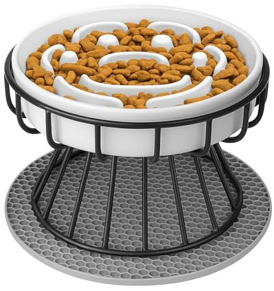 Otauoaea Ciotola Anti Ingozzamento Gatto Rialzata, Ciotola Gatti Anti-imbracatura in Ceramica con Supporto e Ttappetino Antiscivolo, Ciotole Alimentazione Mangiare Lentamente per Gatti e Cani Piccoli