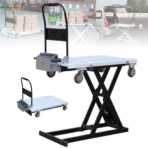 Tavolo Elevatore Mobile Idraulico, Carrello Elevatore Elettrico A Forbice, Capacità Di Carico Di 300kg E Altezza Di Sollevamento Di 112cm, Sollevatore Elettrico Per Ponteggi Con 4 Ruote