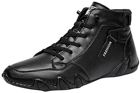 Stivaletti da uomo in pelle foderati – Lacca alta Scarpe da trekking vintage – Scarpe basse in pelle sintetica – Scarpe basse per il tempo libero – Stivali invernali da lavoro, Nero , 42 EU