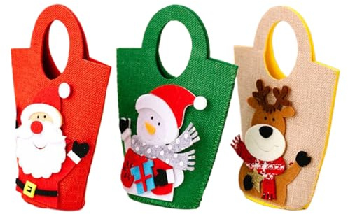 Geschenktasche für Weihnachten | Geschenktüten aus Filz, Weihnachten, 3 Stück, wiederverwendbar, für Geburtstag, Schule, Party, Snack, Halloween – für Klassenzimmer, Schule, Event, Party, Geburtstag