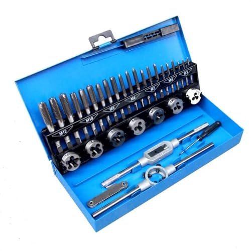 PFXNGMS Juego de 32 machos y terrajas con Llave métrica, Corte M3-M12, Herramienta de roscado Manual, carburo de tungsteno, Juego de Brocas para roscar Tornillos (tamaño: Caja de plástico)