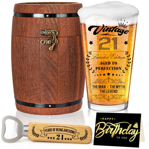 Joybble Gifts for Men, 21st Birthday Gifts for Boys with Greeting Cards, 2005 Beer Glass in Vintage Box, 470ml Personalised Beer Glasses Valentine's Day Gift Ideas, Unusual 21st Birthday Gift for Him