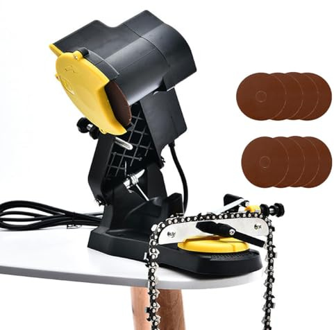 Affûteuse de tronçonneuse électrique – Meuleuse haute efficacité 85 W 4 800 tr/min avec 10 disques de meulage, profondeur réglable et montage sécurisé pour un entretien précis de la tronçonneuse
