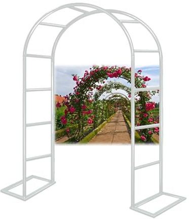 Enrejado de arco de jardín de metal blanco para plantas trepadoras, decoración de boda, patio, arco de rosas independiente, resistente a la intemperie, enrejado de jardín disponible en 140 a 300 cm de