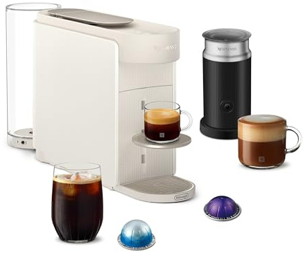 Nespresso DeLonghi Vertuo Up Máquina de café y café expreso, blanco con espumador de leche Aeroccino