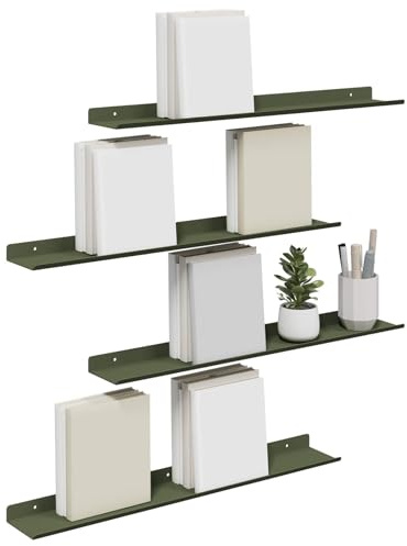 vidaXL Estante Flotante 4 pcs Verde Oliva 60 x 8,5 x 2,5 cm Acero, Estantería para Sala, Rectangular, Ahorro de Espacio, diseño Minimalista, Organizador Moderno para Pared