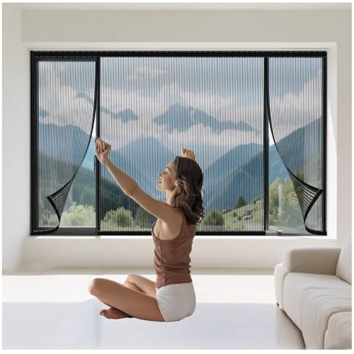 W185 x H185cm Insektenschutz Rollo Für Fenster | Magnet Fliegenvorhang Ohne Bohren Für Wohnzimmer Schiebetür Balkontür Klettband Schwarz