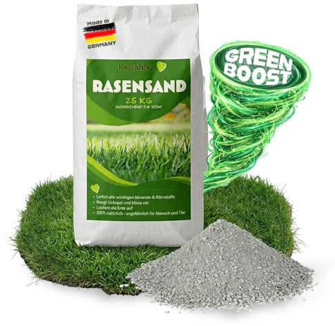 RasenHerz Rasensand für dichten grünen Rasen Bodenverbesserer Diabas petigi | 25 kg für 100m², Nährstoffe, Rasenpflege