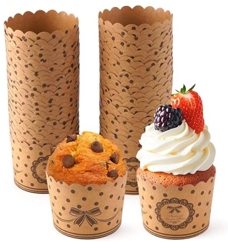 50 Piezas Tazas para Hornear Papel, Moldes de Papel Kraft, Moldes para Cupcakes, Resistente al Calor, para Magdalenas, Postres, Bodas, Cumpleaños y Fiestas (Marrón)