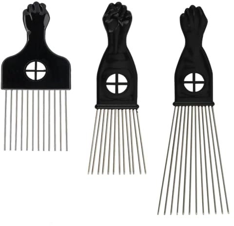 3 Peines Afro Metal Dientes Anchos Rizos Duradero-Profesional Salon