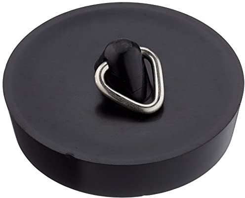 Sanitop-Wingenroth Universal Ventilstopfen für Waschbecken, Wannen, Ausgüsse und Spülen | Ø 45,5 mm | Stöpsel mit Metallöse für eine Stöpselkette | PVC | Schwarz | 19182 1