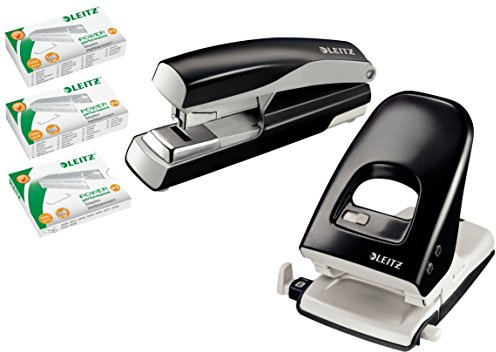 Leitz NeXXt Series Heftgerät für 40 Blatt Set Locher Hefter + Klammern schwarz