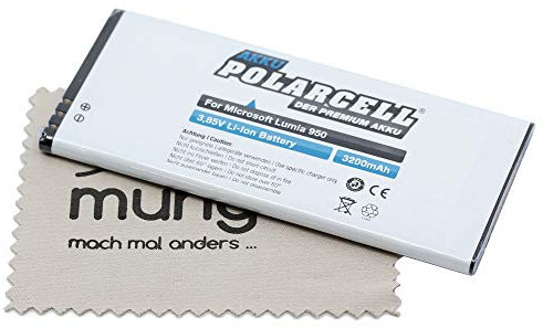 Ersatz Akku passend für Microsoft Lumia 950 (Ersetzt Original-Akku Microsoft BV-T5E) mit mungoo Displayputztuch