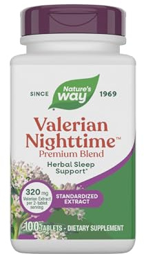 Nature's Way Valerian Nighttime Premium Blend, Herbal Sleep Support Supplements*, 320 mg of Valerian Extract per 2-Tablet Serving, Gluten-Free, 100 Tablets (Packaging May Vary)