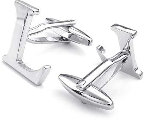 Honey Bear 1 Paar Herren Edelstahl Manschettenknöpfe Hochzeit Cufflinks Manschettenknopf Silber Buchstabe (L)