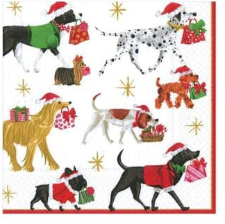 Entertaining with Caspari Christmas Delivery Cocktail Napkins, White