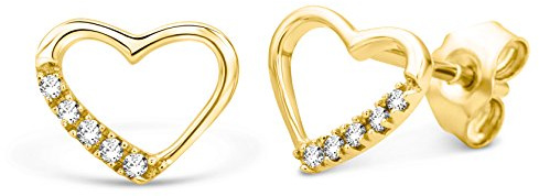 Miore Ohrringe Damen Herz Gelbgold 9 Karat / 375 Gold Ohrstecker Diamant Brillianten 0.07 ct
