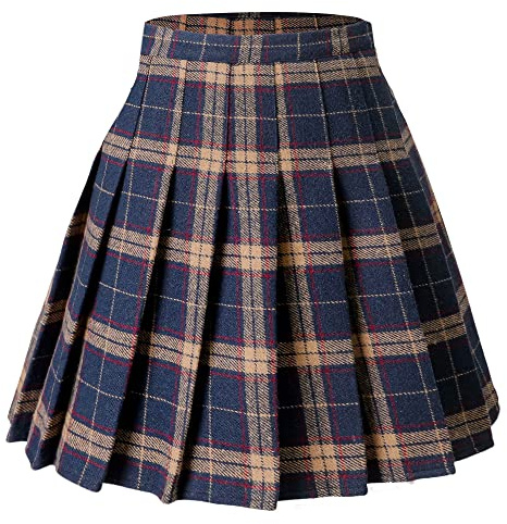 Hoerev Frauen Mädchen vielseitig Plaid gezauter Rock mit Shorts für kaltes Wetter