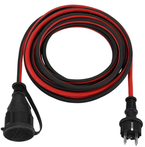 REV Verlängerungskabel SAFELINE – 5m Gummi Verlängerung für außen, 230VAC, 16A, IP44, schwarz-rot