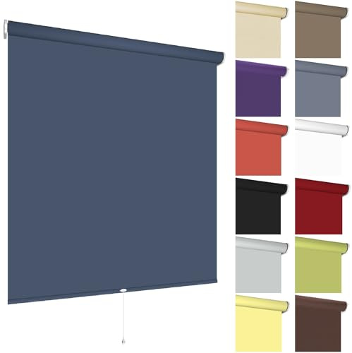 Springrollo Sonnenschutz Fenster, 62 x 180 cm Dunkelblau lichtdurchlässig | Stoff unifarben & blickdicht aus Polyester / Metallträger für Wand- & Deckenmontage / mit Schnappfunktion, Feder & Mittelzug