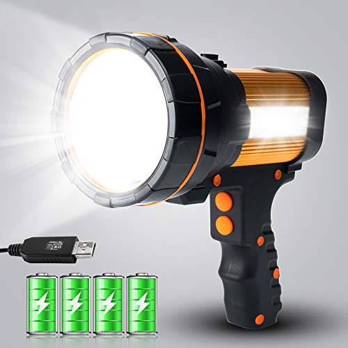 GEPROSMA Super Bright Most Powerful Cordless Handheld Spotlight High 6000 Lumens Rechargeable Big LED Flashlight, Large Searchlight Long Lasting Long Range