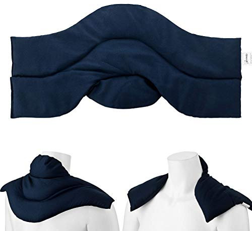 Aminata Balance Rapssamenkissen Schulter-Nacken-Kissen Wärmekissen gefüllt mit Raps-Samen für Mikrowelle geeignet für Wärme- & Kälte-Anwendung, Nackenhörnchen mit Stehkragen - marine-blau Uni-Farben