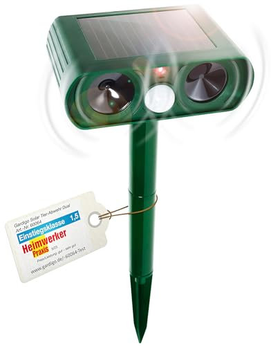 GARDIGO® Ultraschall Tiervertreiber Solar mit Bewegungssensor | Katzenschreck für Garten | ca. 25-61 kHz | Bewegungsmelder bis zu 9m Reichweite | Hundeschreck Ultraschall | Marderabwehr Vogelabwehr