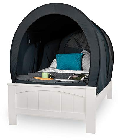Snuggy Betthimmel - Kinderzelt, Sichtschutz für Kinder I Baldachin Kinderzimmer, tragbares atmungsaktives Gewebe I Faltbares Design für Jungen und Mädchen I Indoorzelt (Grau, Doppelbett)