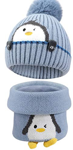 TAGVO Set di Scaldacollo per Cappello Inverno Lavorato a Maglia Caldo per Bambini,Set di Scaldacollo per Cappello Termico Foderato in Pile Invernale,Bambini Ragazzi Ragazze,Set di Accessori Invernali