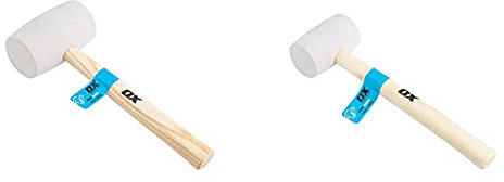 OX Pro White Rubber Mallet - 32 oz & OX Pro White Rubber Mallet - Non-Marking Rubber Mallet Hammer with Wooden Handle - 16 oz