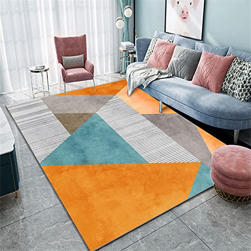 RUGMRZ Flickenteppich Waschbar Teppich Flur Kinderzimmer orange Blauer glattes und Komfortables geometrisches Design 40X60CM Terrassendeko