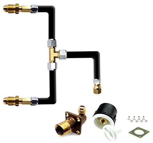 LPG Bajonett-Füllpunkt-Adapter mit zwei Gasflaschen-Drehgelenk-Nachfülladaptern, Rohr und weißem Gehäuse, 5 m