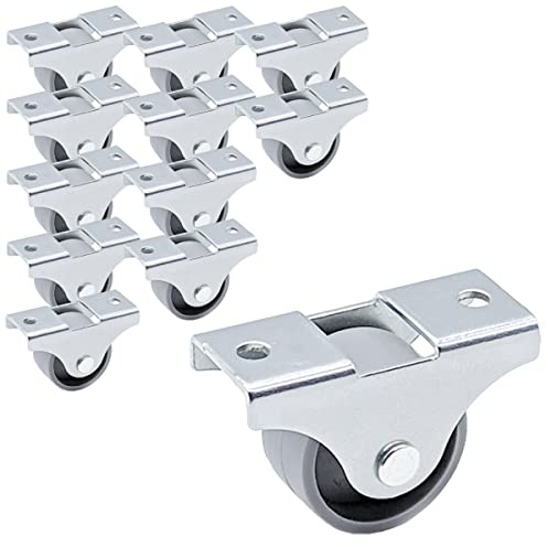 SKIR'CO (12 Stück) Kleine 25mm Möbelrollen Grau Kunststoffrollen Non-Swivel Bockrollen One-Way Direction (12)