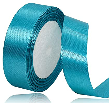 Satinband Türkis 25mm, 22 Meters Dekoration Geschenkband breit Schleifenband, Stoffband für Hochzeit, Taufe und Geburtstag Geschenke