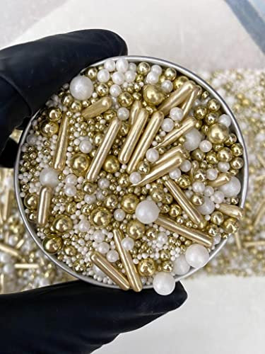 Gold & White Edible Cake Sprinkles, Wedding Bells Luxury Mix 45g, Perfect for Cupcakes, Cakes & Desserts